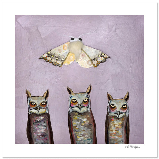 Moth and Owls - Signed Paper Print