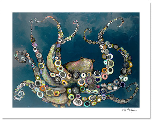 Octopus in Deep Blue - Signed Paper Print
