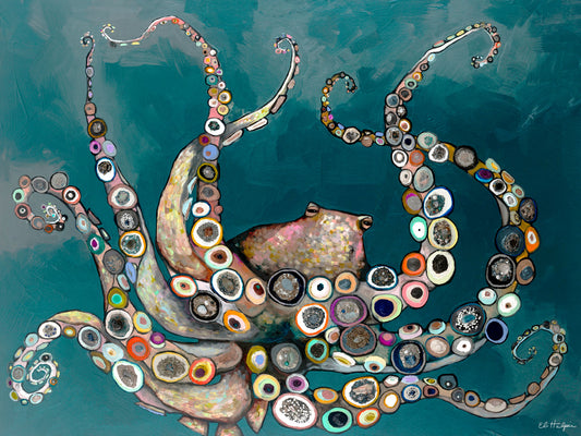 Octopus in the Deep Teal Sea - Canvas Print