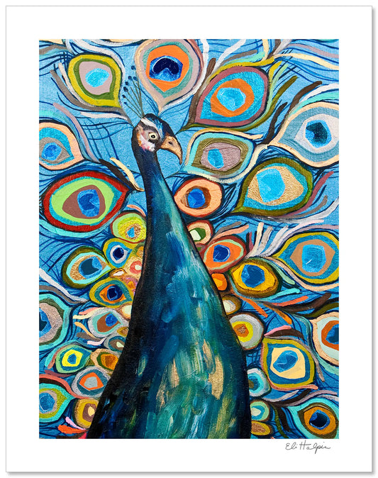 Peacock in Metallic Ocean Blue - Signed Paper Print