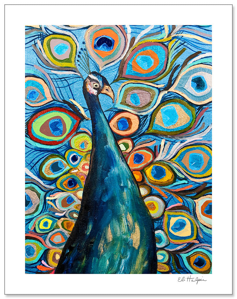 Peacock in Metallic Ocean Blue - Signed Paper Print