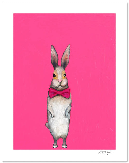 Bow Tie Bunny Pink - Signed Paper Print