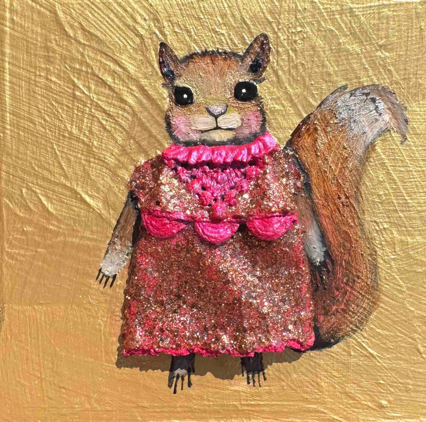 Squirrely Dress 4x4" - Oil Painting