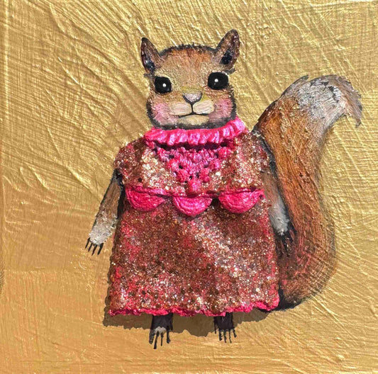 Squirrely Dress 4x4" - Oil Painting