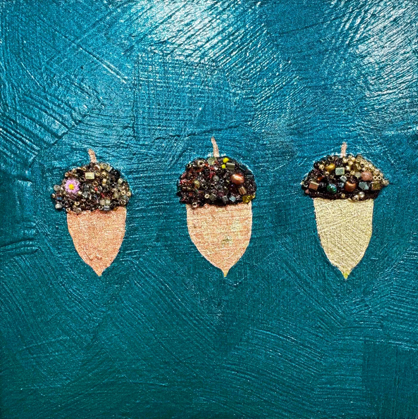 Three Jeweled Acorns - 6x6" - Oil Painting