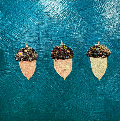 Three Jeweled Acorns - 6x6" - Oil Painting