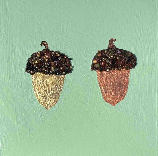 Two Jeweled Acorns - 6x6" - Oil Painting