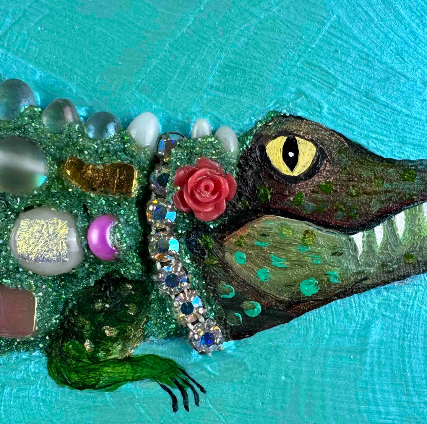 Alligator in Shimmery Pearl Aqua - 6x12" - Oil Painting