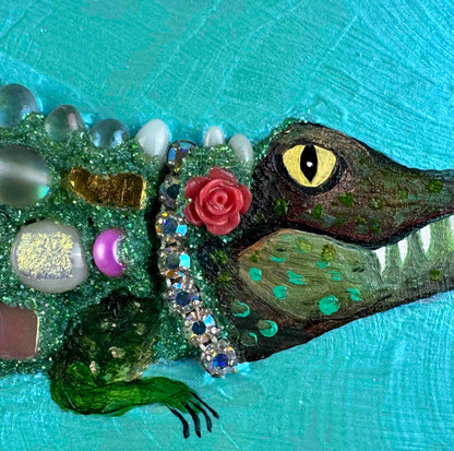 Alligator in Shimmery Pearl Aqua - 6x12" - Oil Painting