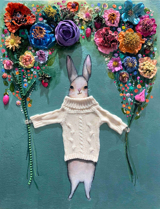 Bunny Bouquet 14x18" - Oil Painting