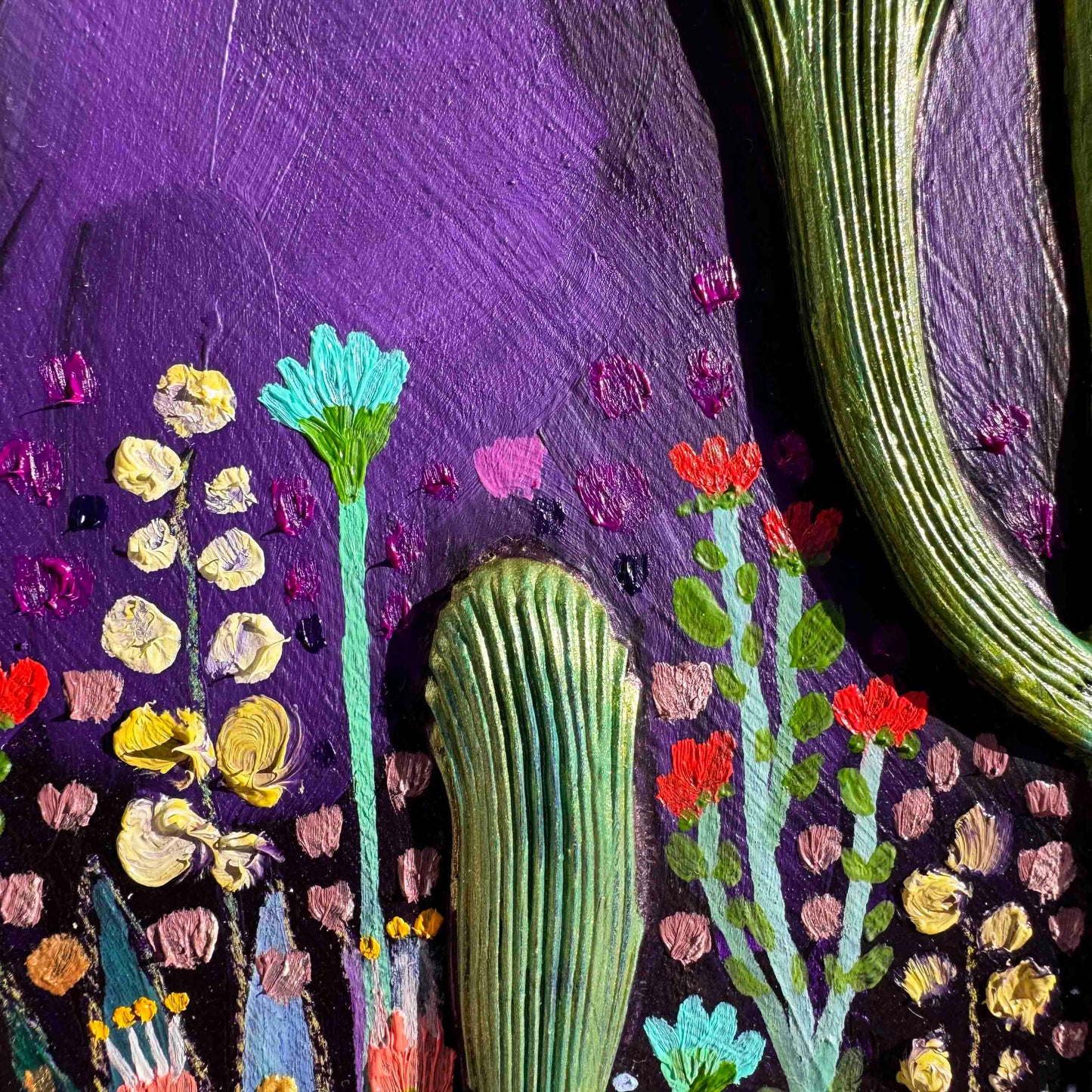 Desert Flowers in Dark Violet - 8 1/16 x 8 1/16" - Oil Painting