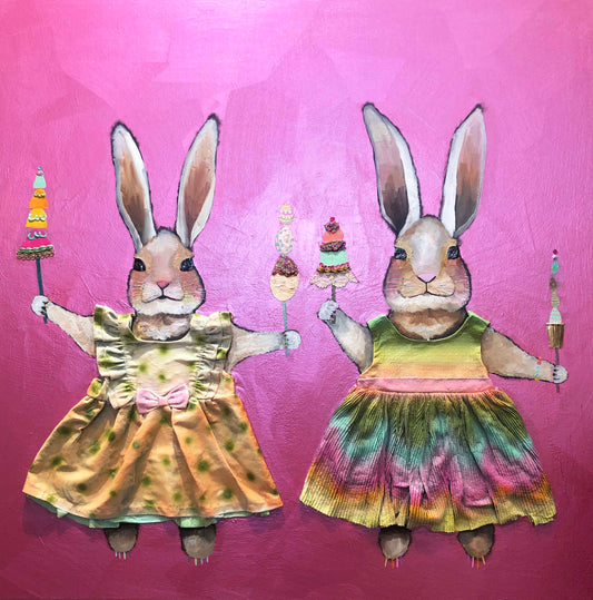 Easter Bunnies 36 x 36" - Oil Painting
