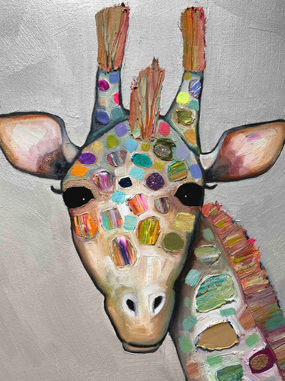 Giraffe Family in Pearl White 48x48" - Oil Painting