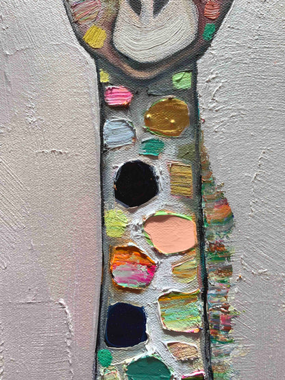 Giraffe Family in Pearl White 48x48" - Oil Painting