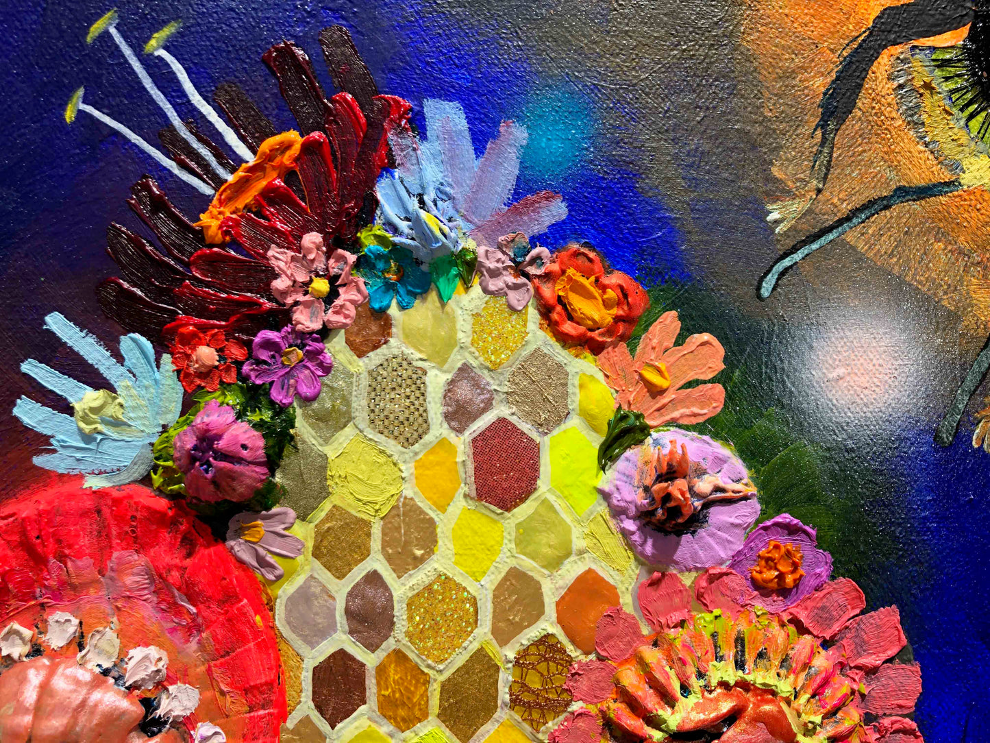 Bees in Ball Gown Wings 60 x 60" - Oil Painting