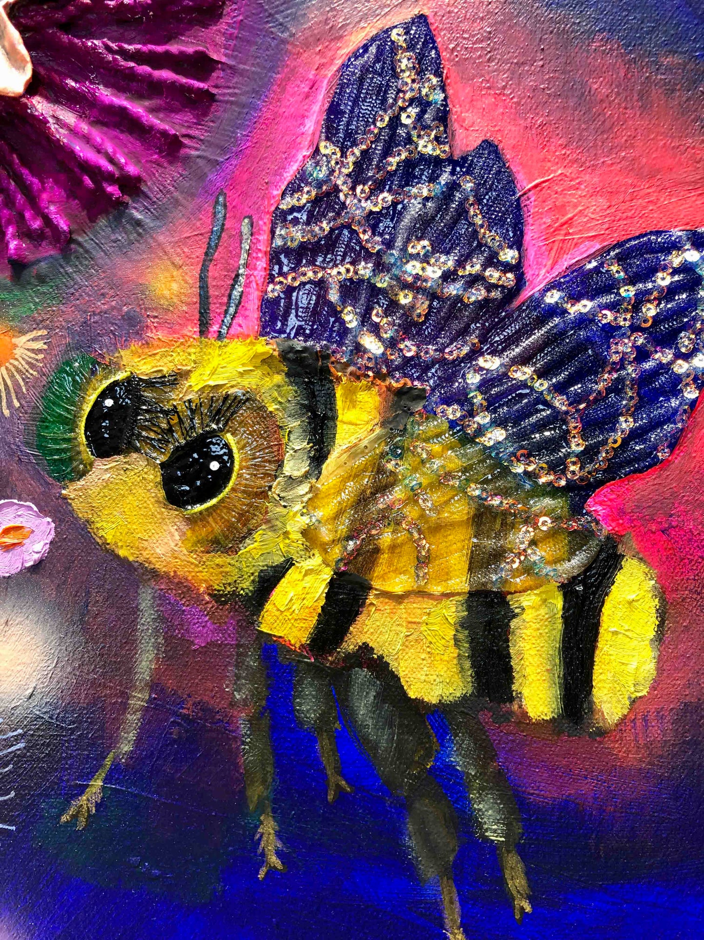 Bees in Ball Gown Wings 60 x 60" - Oil Painting