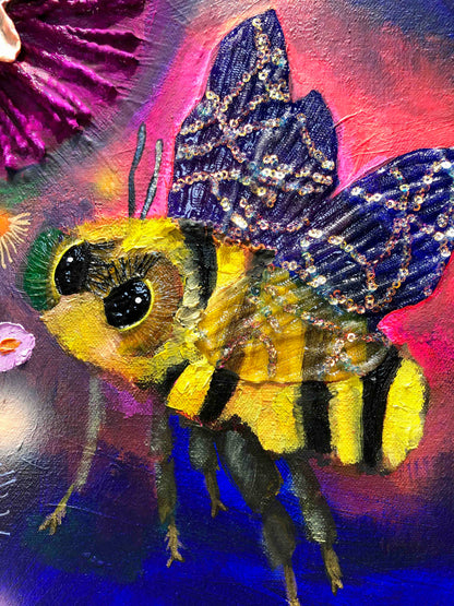 Bees in Ball Gown Wings 60 x 60" - Oil Painting
