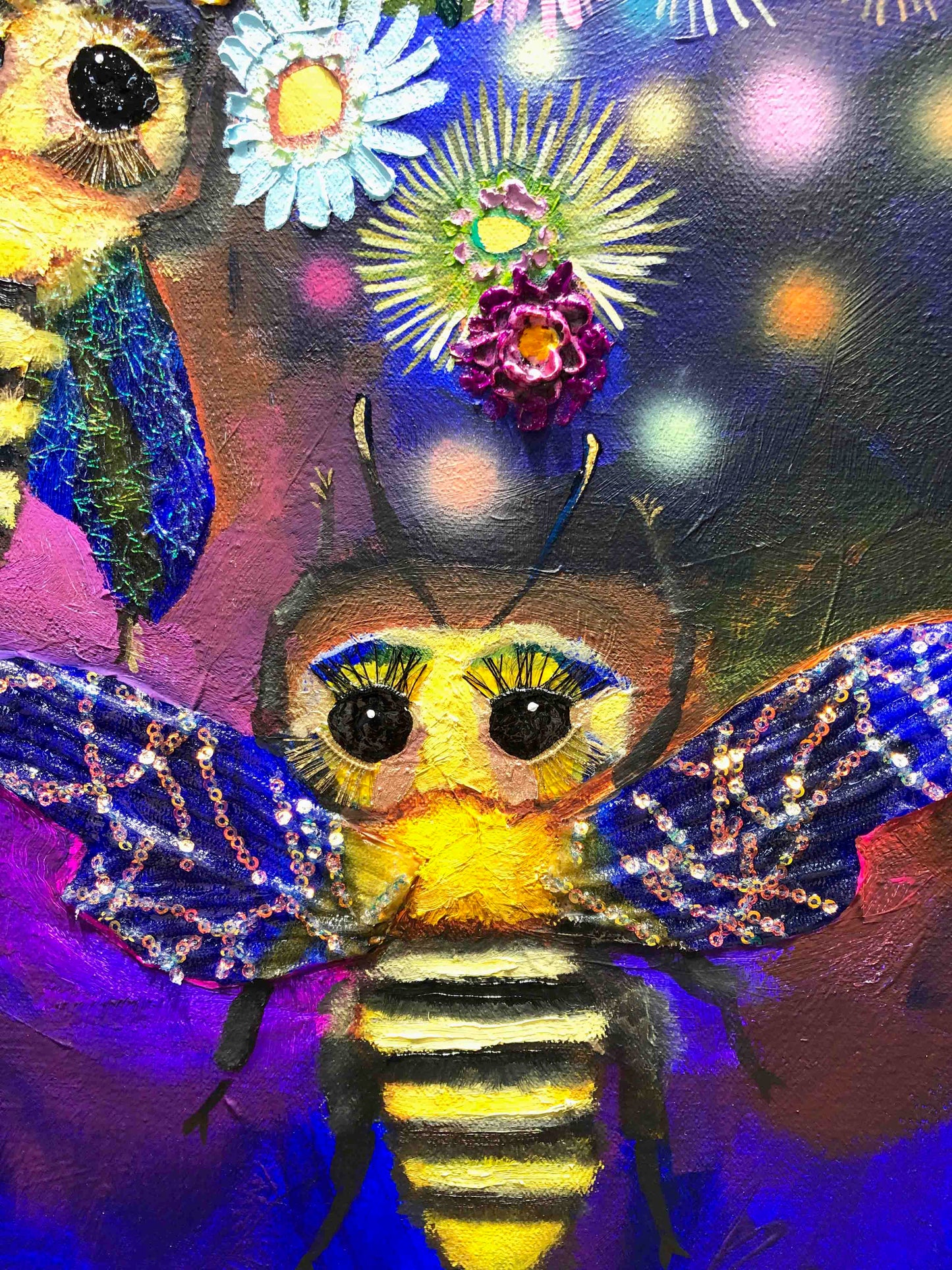 Bees in Ball Gown Wings 60 x 60" - Oil Painting