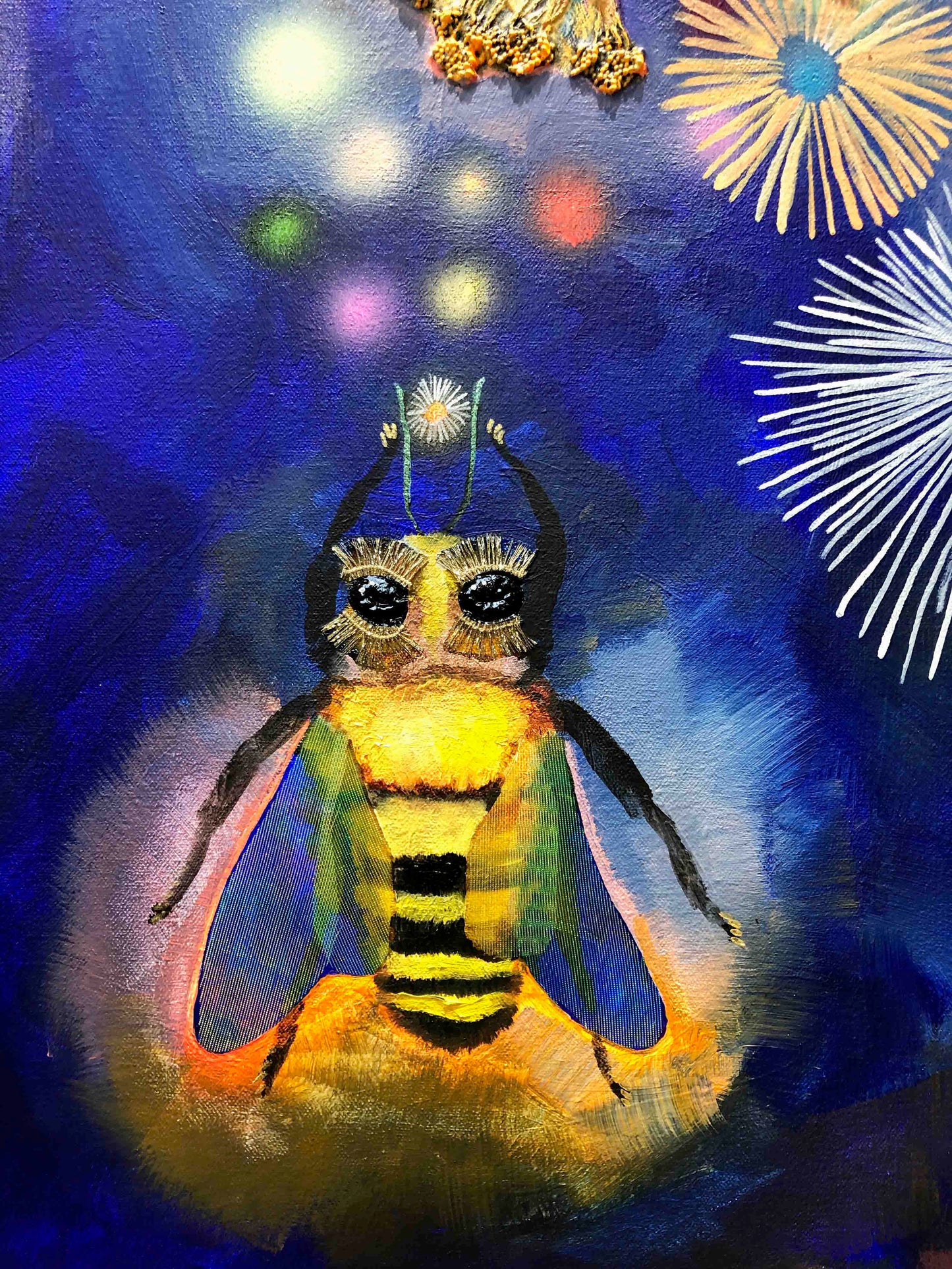Bees in Ball Gown Wings 60 x 60" - Oil Painting