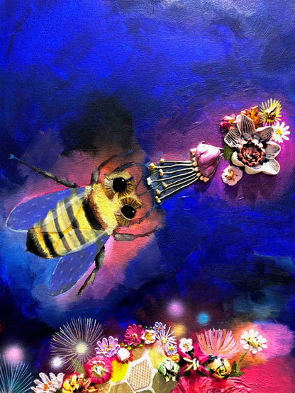 Bees in Ball Gown Wings 60 x 60" - Oil Painting