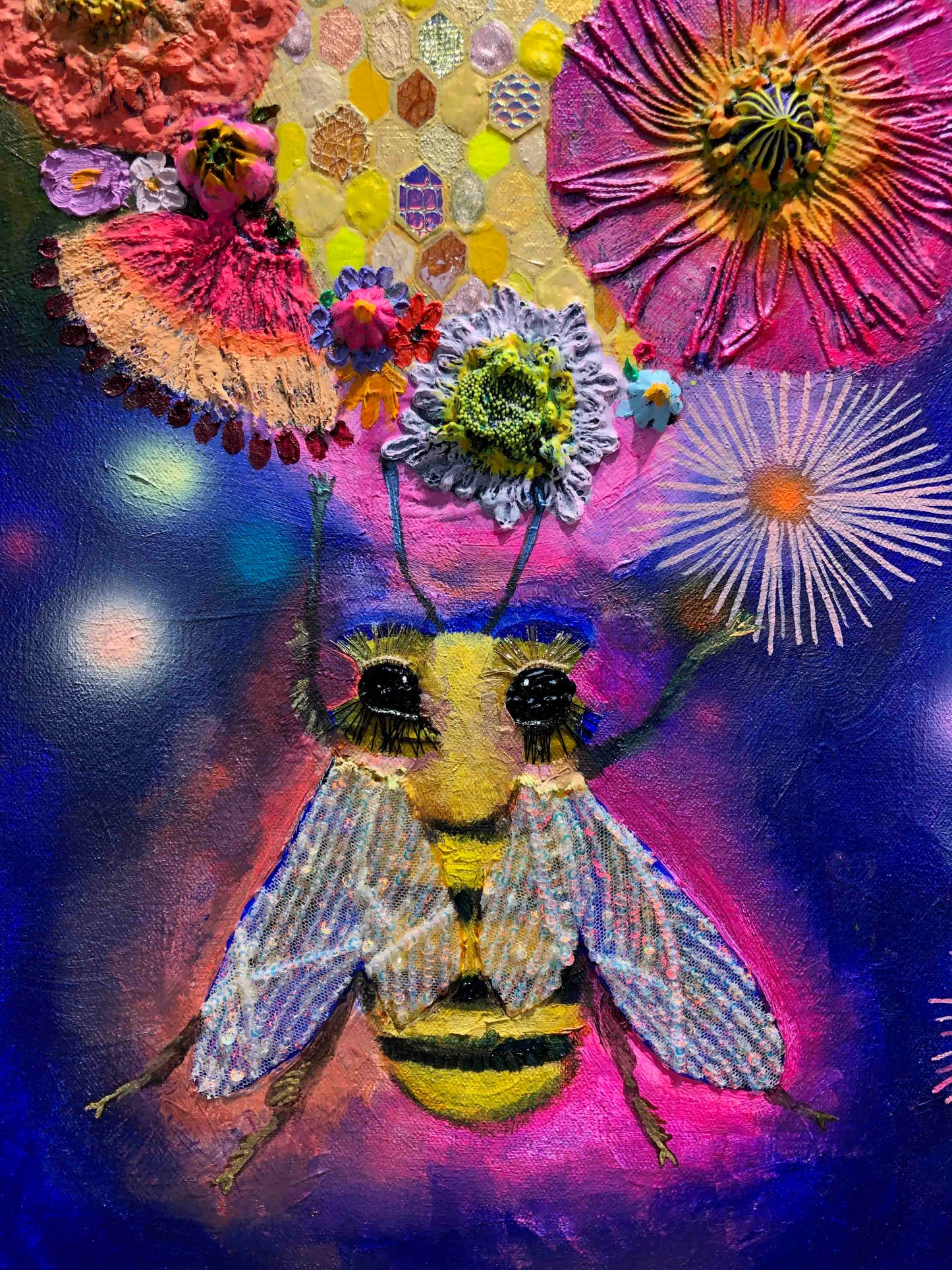 Bees in Ball Gown Wings 60 x 60" - Oil Painting