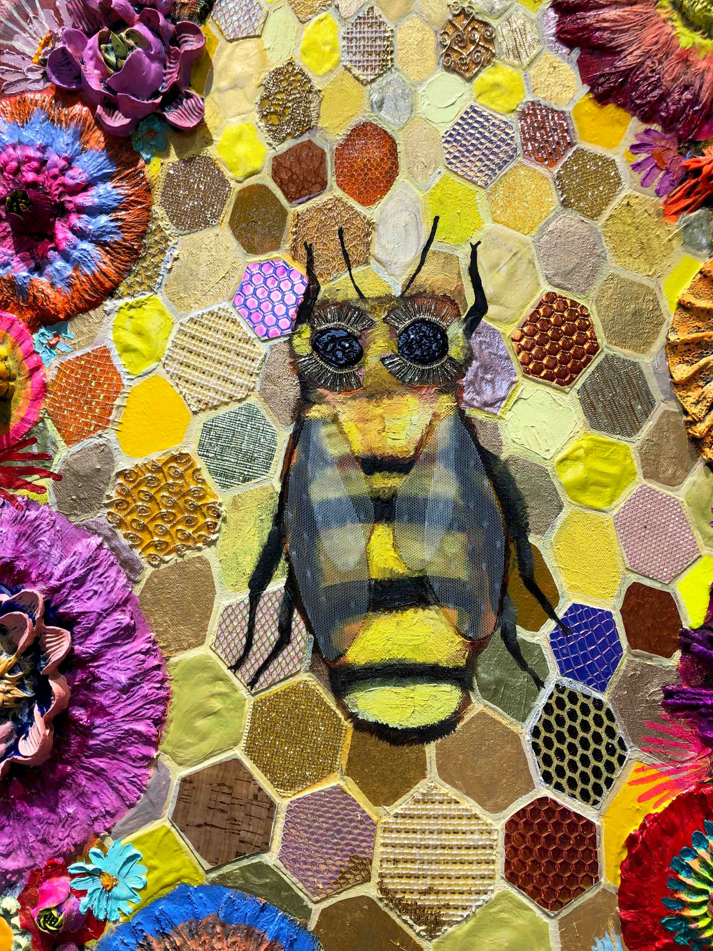 Bees in Ball Gown Wings 60 x 60" - Oil Painting