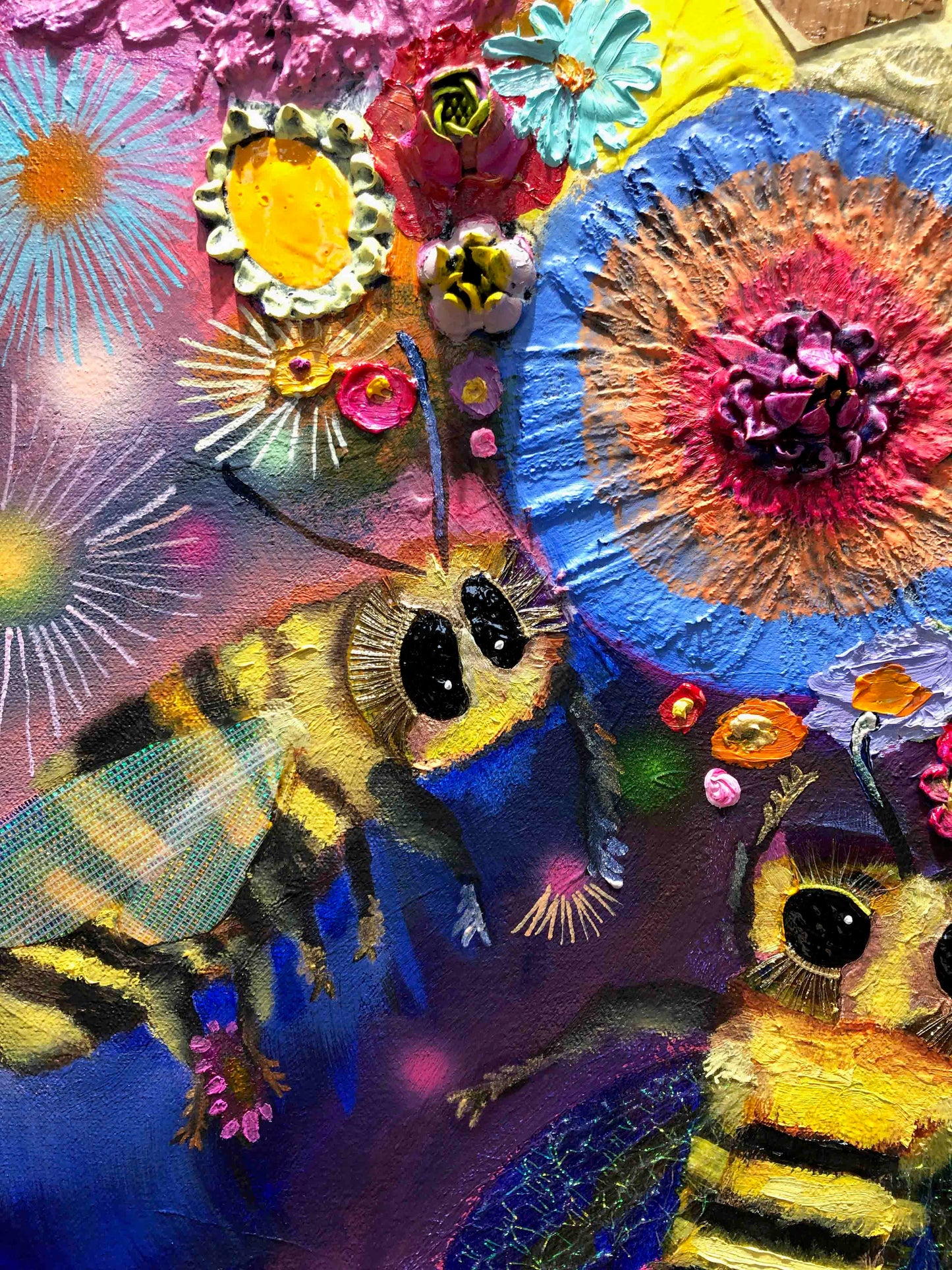 Bees in Ball Gown Wings 60 x 60" - Oil Painting