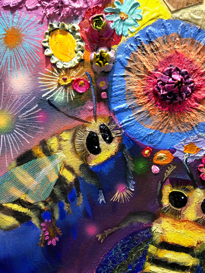 Bees in Ball Gown Wings 60 x 60" - Oil Painting
