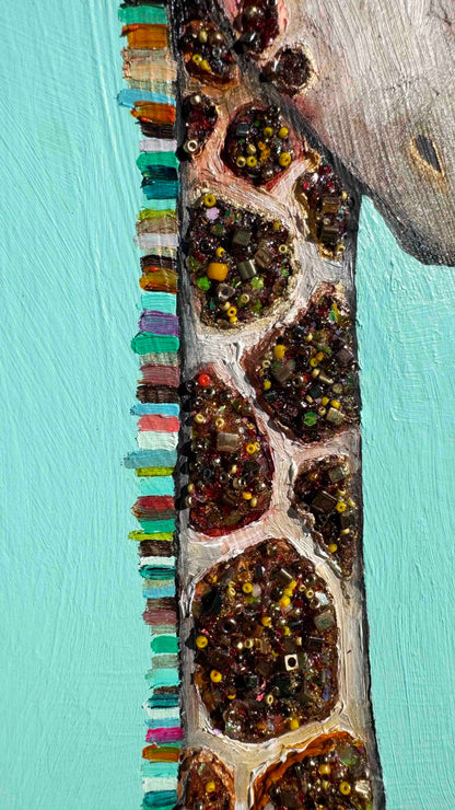 Jeweled Giraffe in Light Aqua - 12x12" - Oil Painting