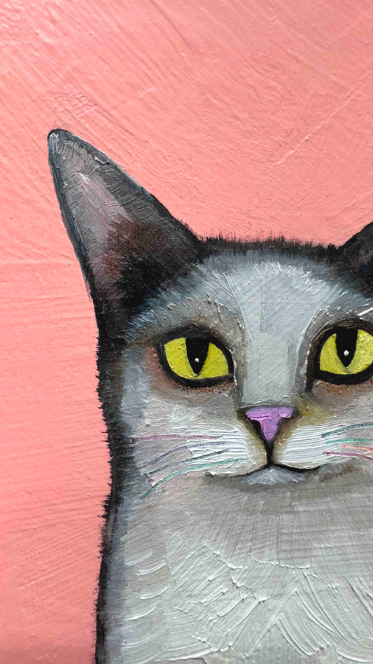 Kitty Kitty in Pink - 8.25 x 8.25" - Oil Painting