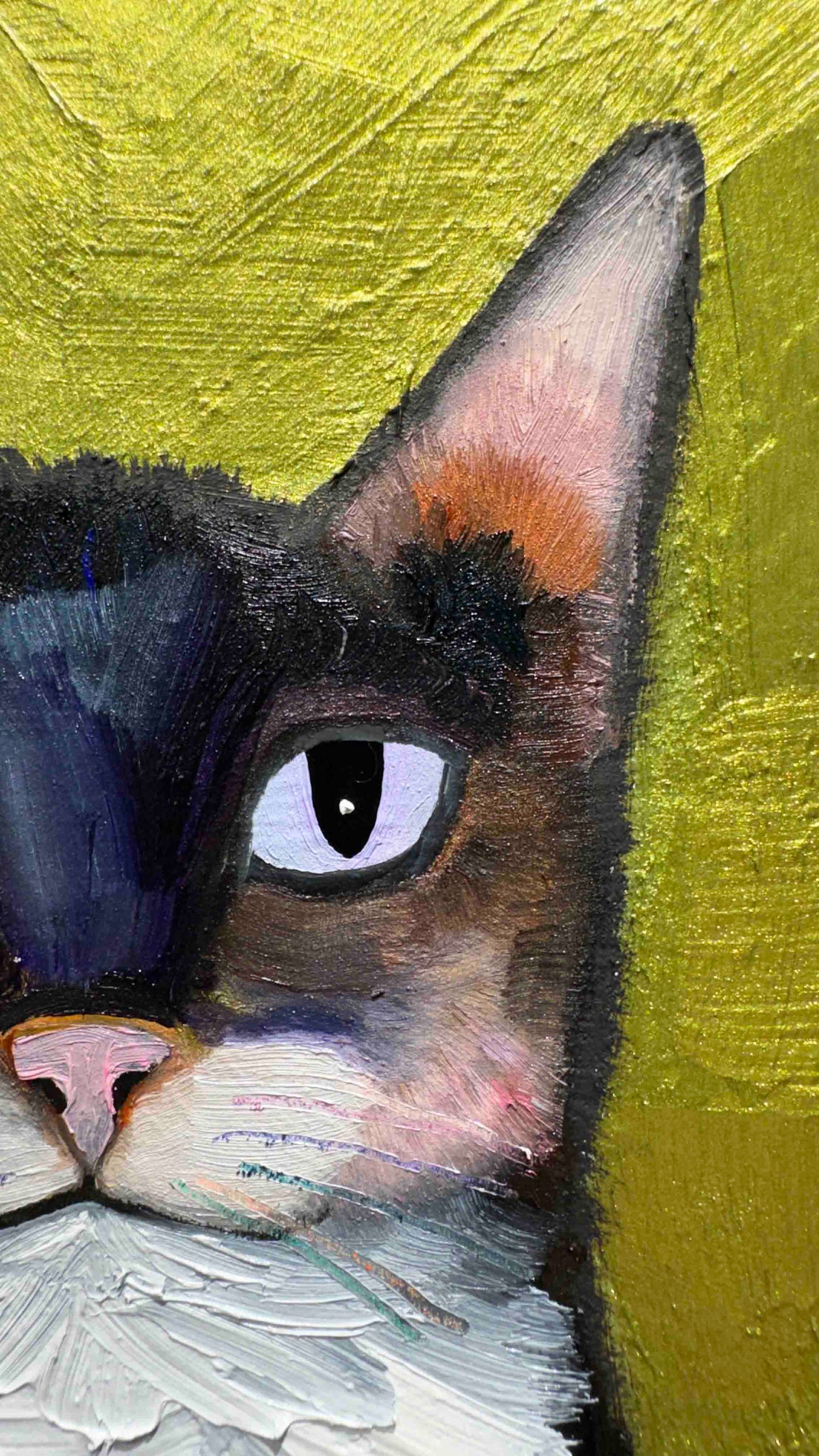 Kitty Kitty in Metallic Citrus - 8.25 x 8.25" - Oil Painting