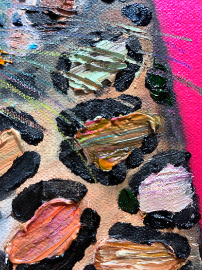 Leopard in Metallic Hot Pink 18 x 14" - Oil Painting