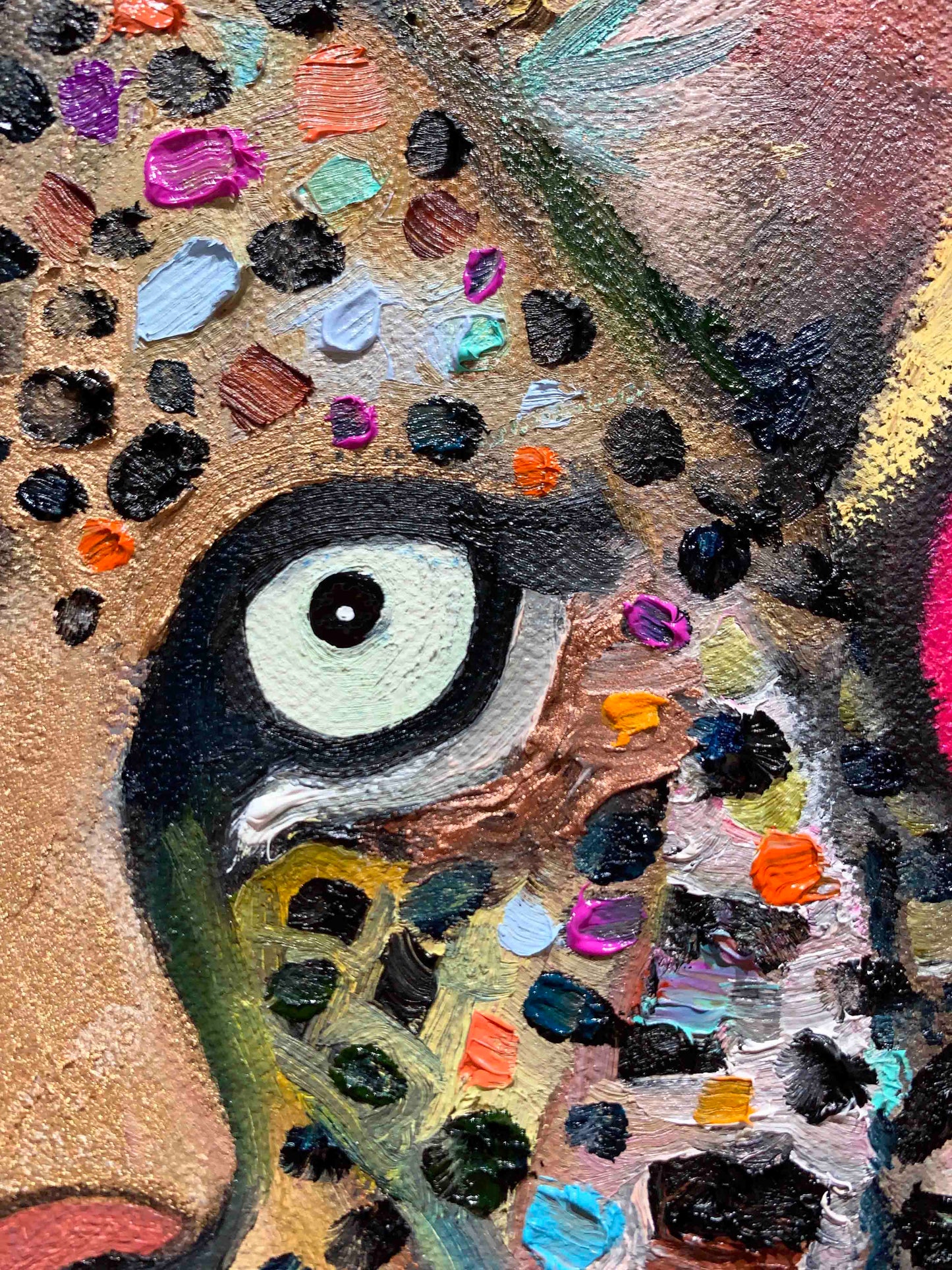 Leopard in Metallic Hot Pink 18 x 14" - Oil Painting