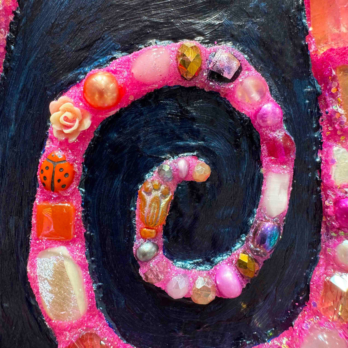 Pink Jeweled Snake in Prussian Blue - 8x10" - Oil Painting