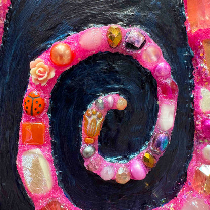 Pink Jeweled Snake in Prussian Blue - 8x10" - Oil Painting
