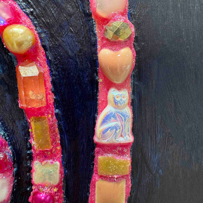 Pink Jeweled Snake in Prussian Blue - 8x10" - Oil Painting