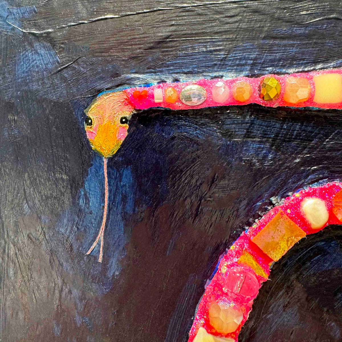 Pink Jeweled Snake in Prussian Blue - 8x10" - Oil Painting