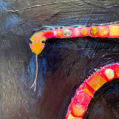 Pink Jeweled Snake in Prussian Blue - 8x10" - Oil Painting