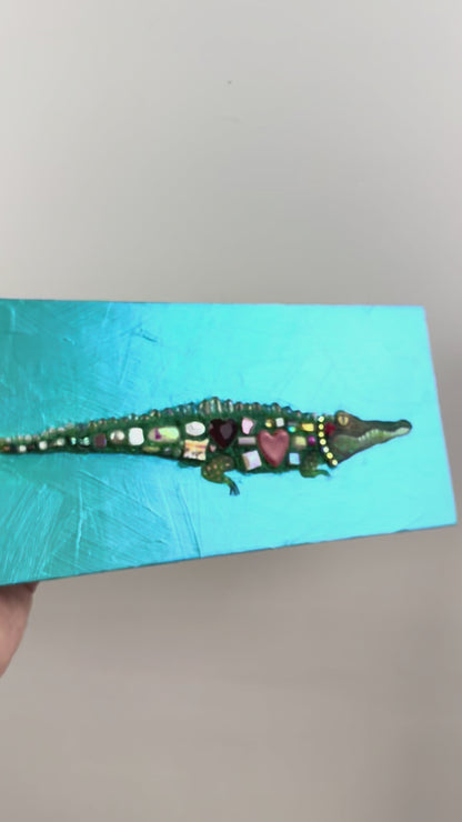 Alligator in Shimmery Pearl Aqua - 6x12" - Oil Painting