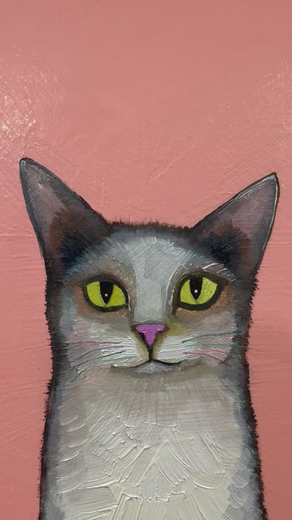 Kitty Kitty in Pink - 8.25 x 8.25" - Oil Painting