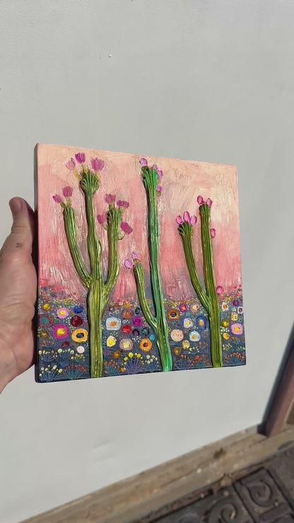 Desert Flowers in Coral - 8 x 8" - Oil Painting