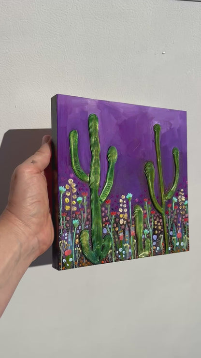 Desert Flowers in Dark Violet - 8 1/16 x 8 1/16" - Oil Painting