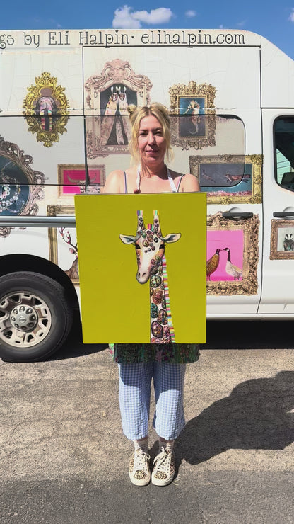 Jeweled Giraffe in Citrus Green - 24x20" - Oil Painting