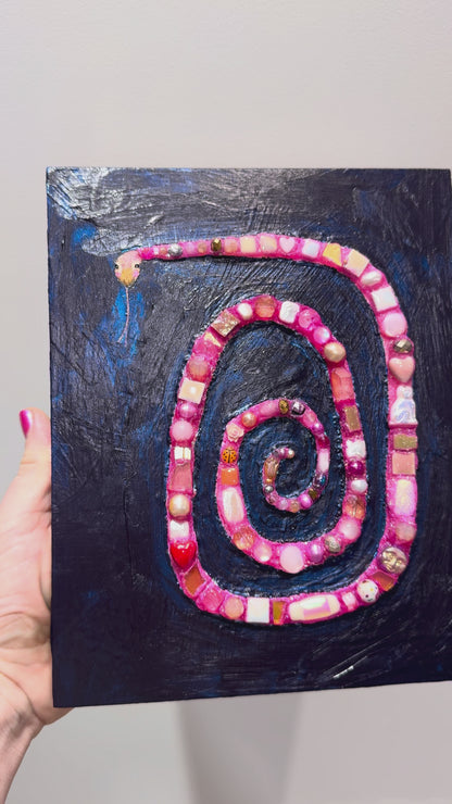 Pink Jeweled Snake in Prussian Blue - 8x10" - Oil Painting