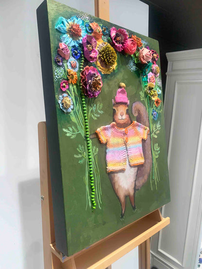 Squirrel Bouquet 24x18" - Oil Painting